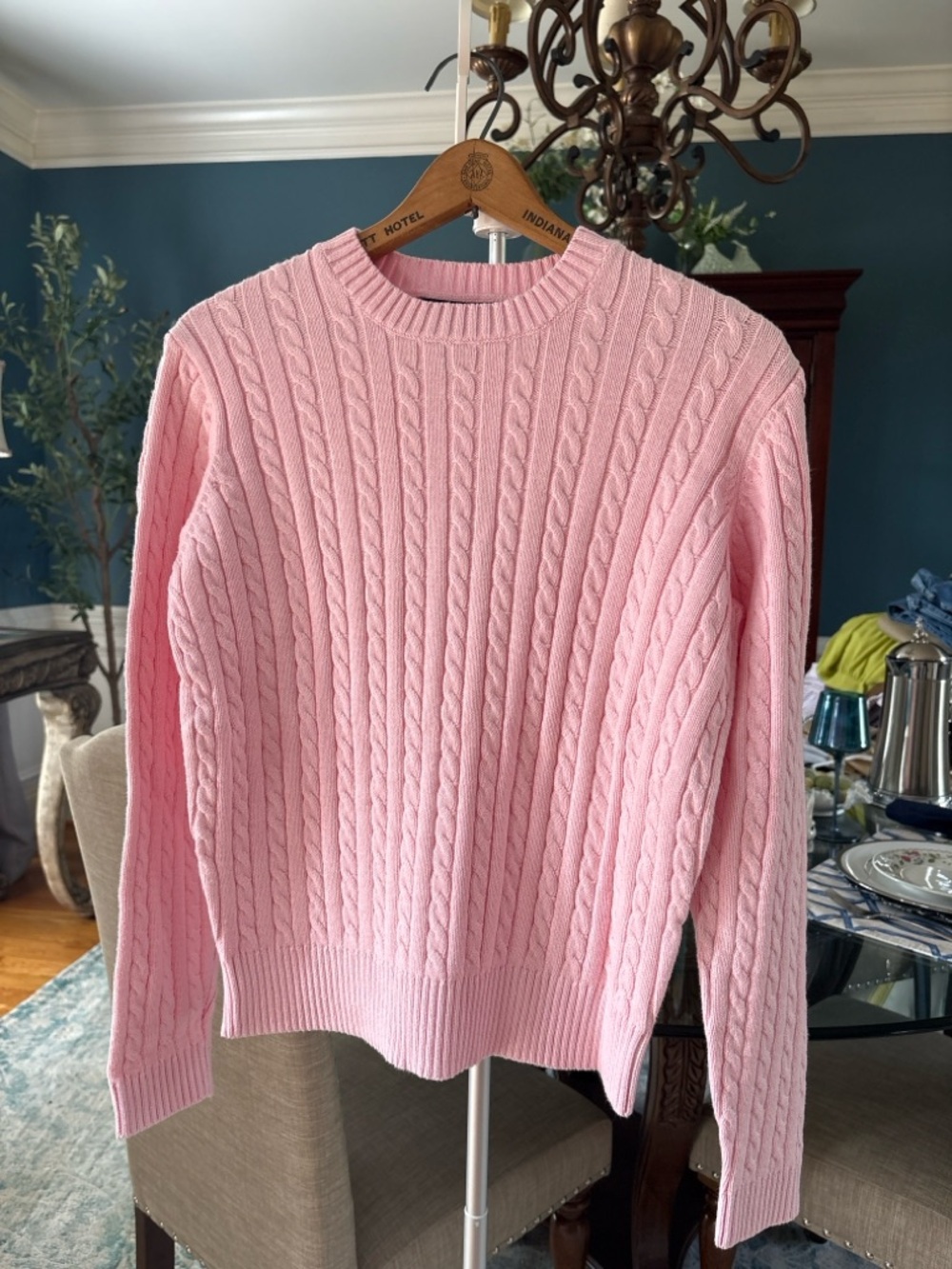 Denim&Co Pink Cable Crewneck Sweater - Picture 2 of 8